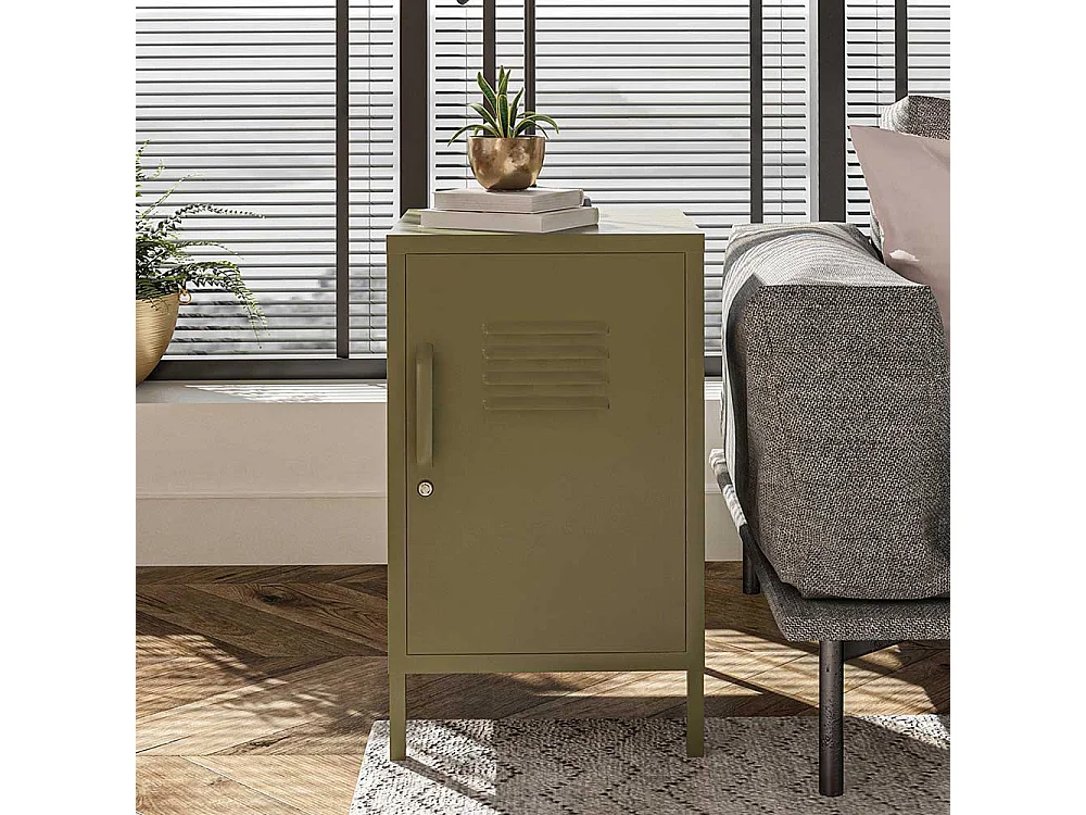 Metall Kommode in Oliv Grün Front in Spind Optik