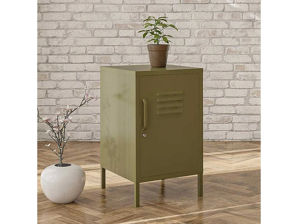 Metall Kommode in Oliv Grün Front in Spind Optik