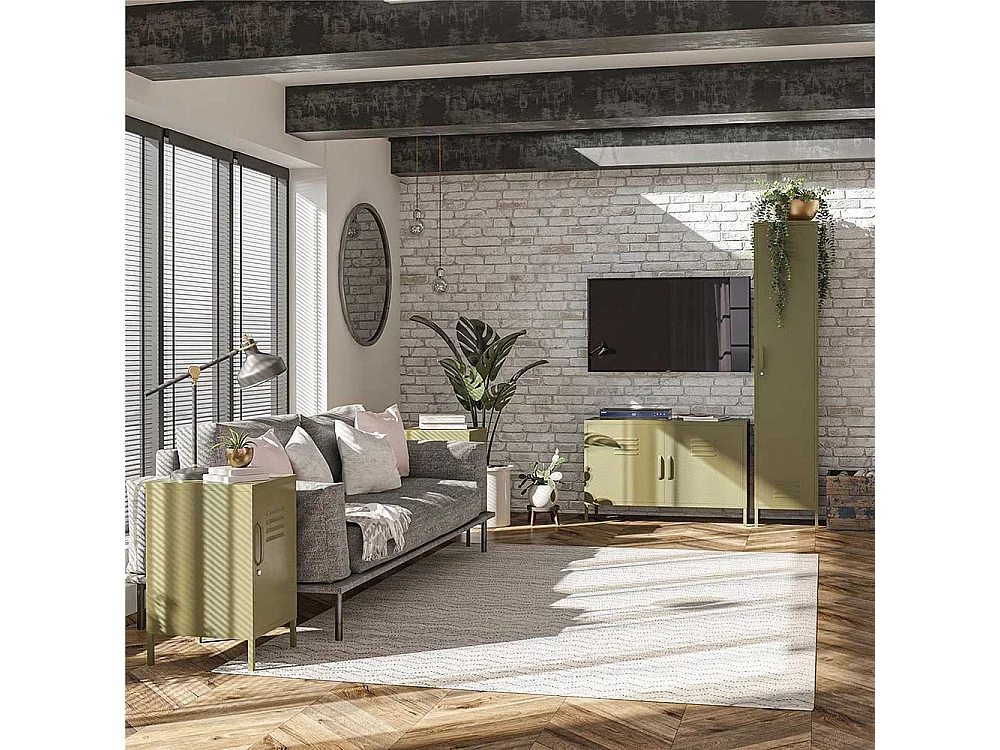 Metall Kommode in Oliv Grün Front in Spind Optik