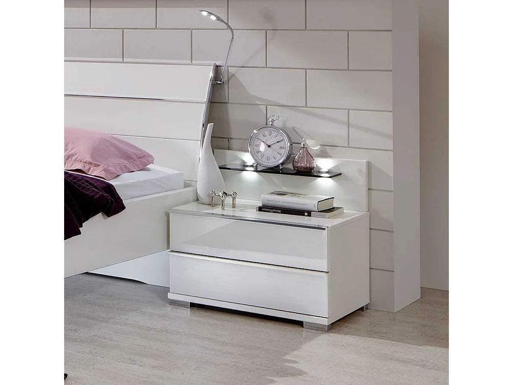 Nachtkonsole mit Wandpaneel Weiß (zweiteilig)