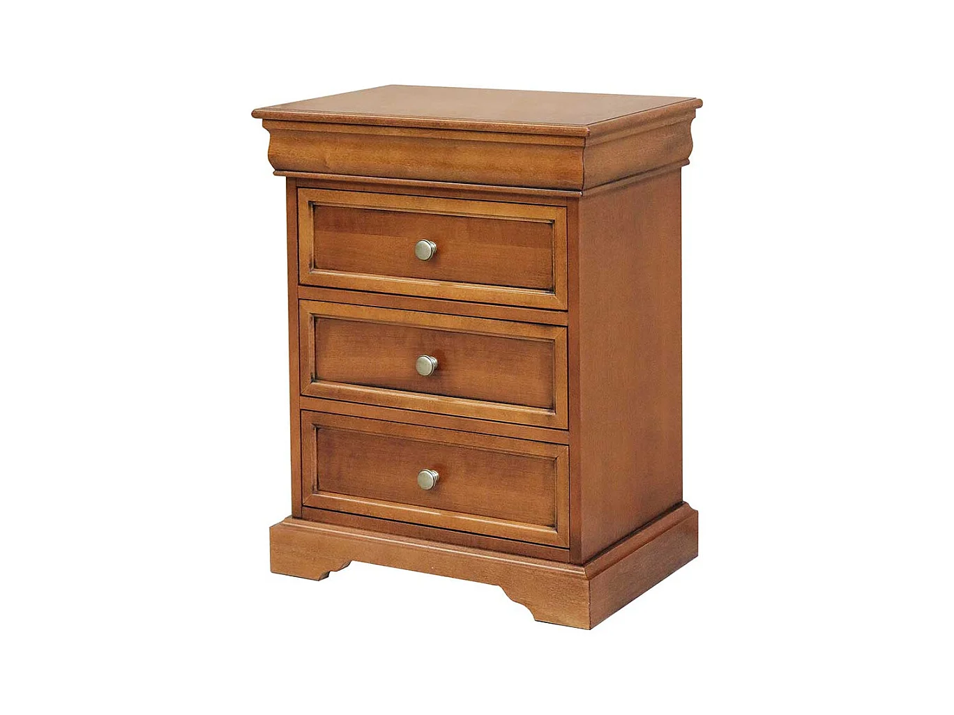 Klassische Nachtkommode in Nussbaumfarben drei Schubladen