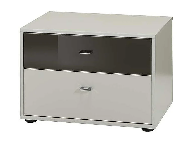 Nachtkommode in Weiß Grau Braun Glas beschichtet