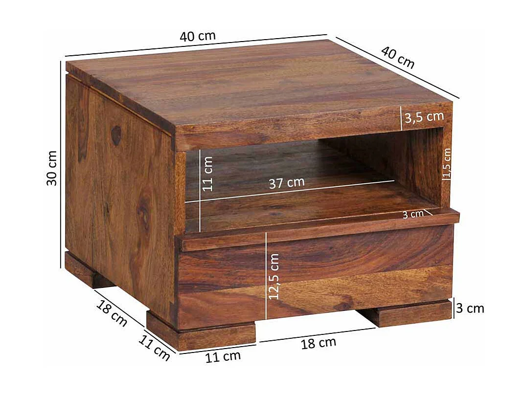 Nachtkonsole aus Sheesham Massivholz Schublade