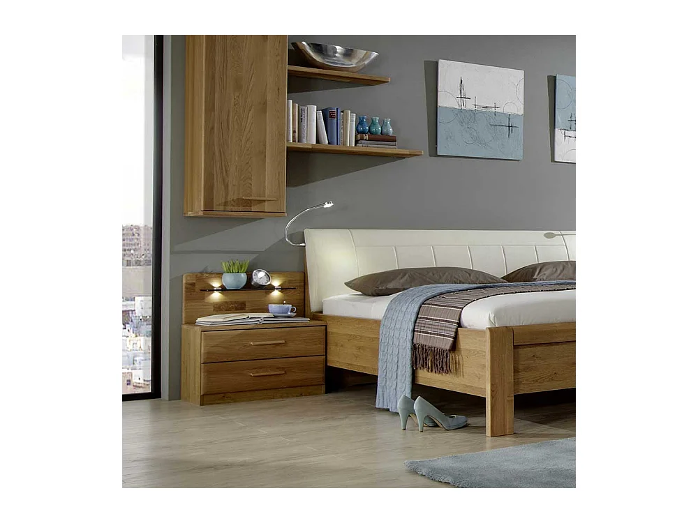 Nachtkonsole aus Eiche Massivholz Beleuchtung (2er Set)