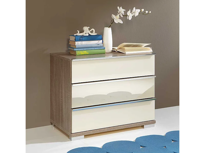 Nachtkonsole mit 3 Schubladen Creme Eiche Trüffel