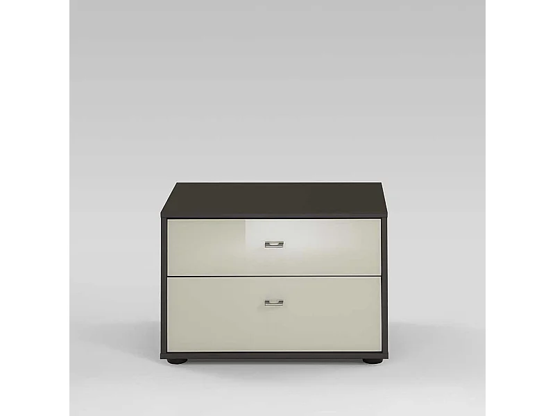 Nachtkonsole in Creme Grau Braun Glas beschichtet