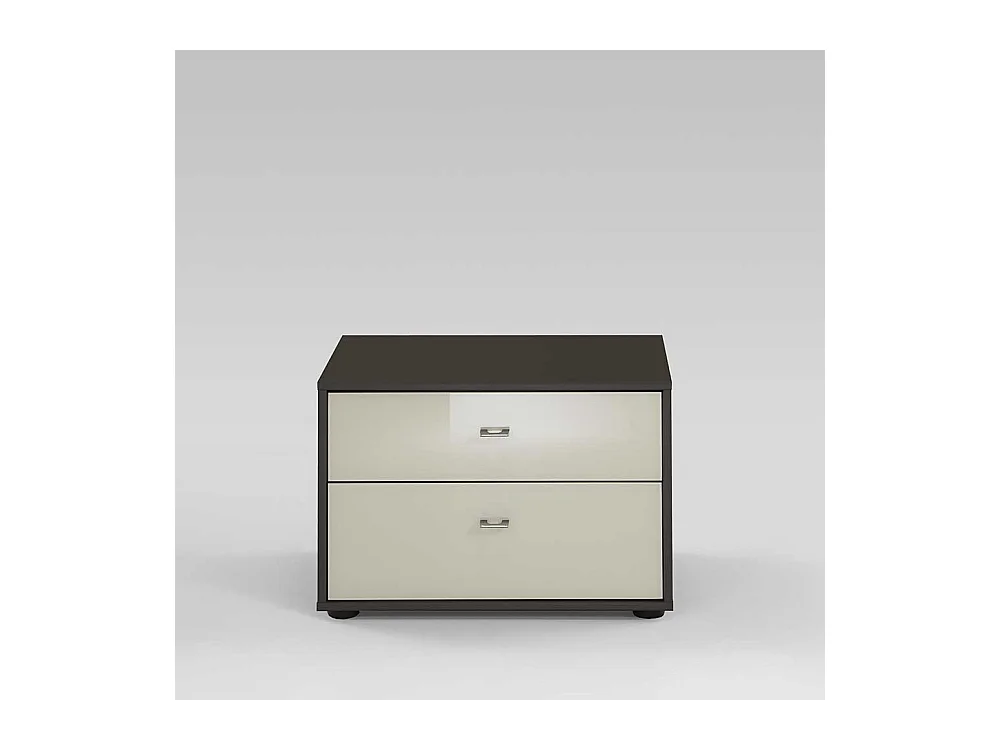 Nachtkonsole in Creme Grau Braun Glas beschichtet