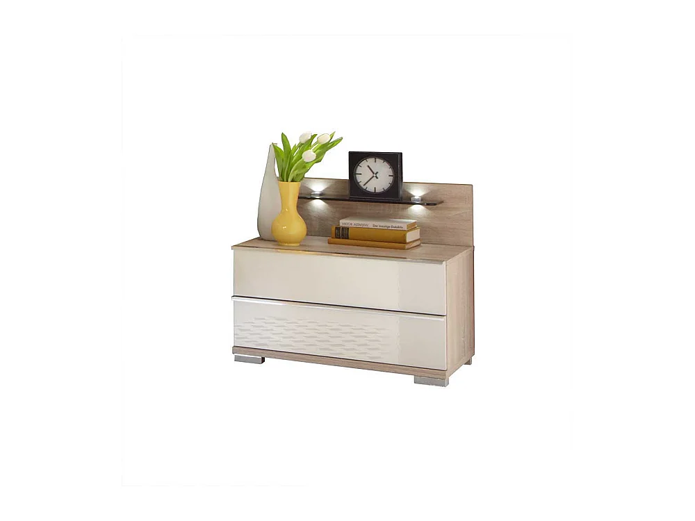 Nachtkonsole in Weiß Eiche Sägerau Glas beschichtet (zweiteilig)