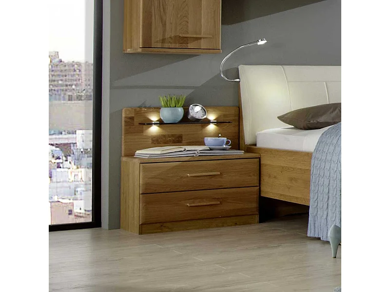 Nachtkonsole aus Eiche Massivholz Beleuchtung (2er Set)