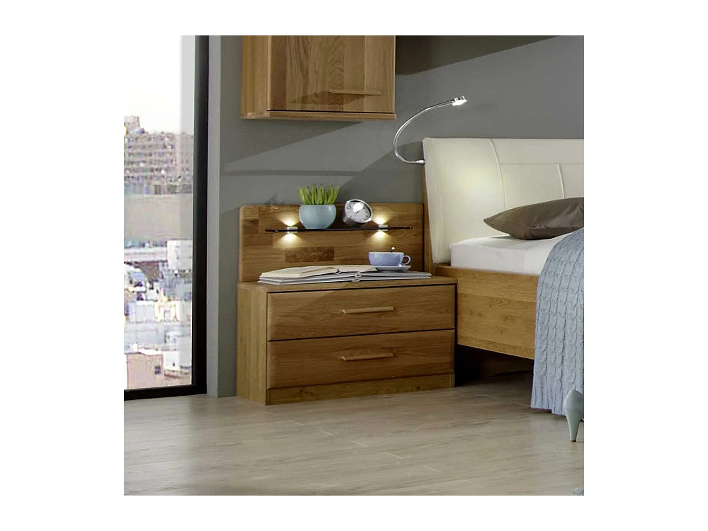 Nachtkonsole aus Eiche Massivholz Beleuchtung (2er Set)