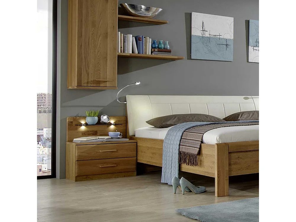 Nachtkonsole aus Eiche Massivholz Beleuchtung (2er Set)