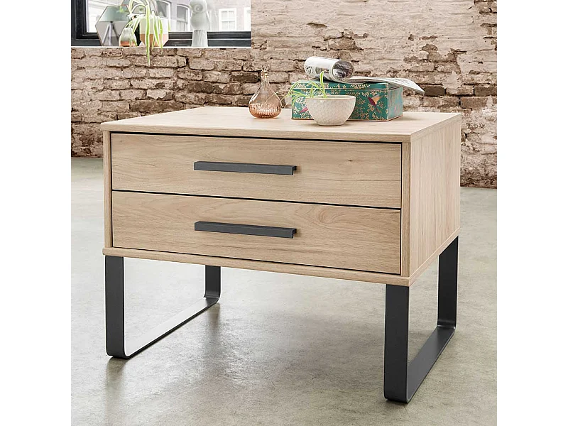 Nachttisch in Eiche Nachbildung und Dunkelgrau zwei Schubladen