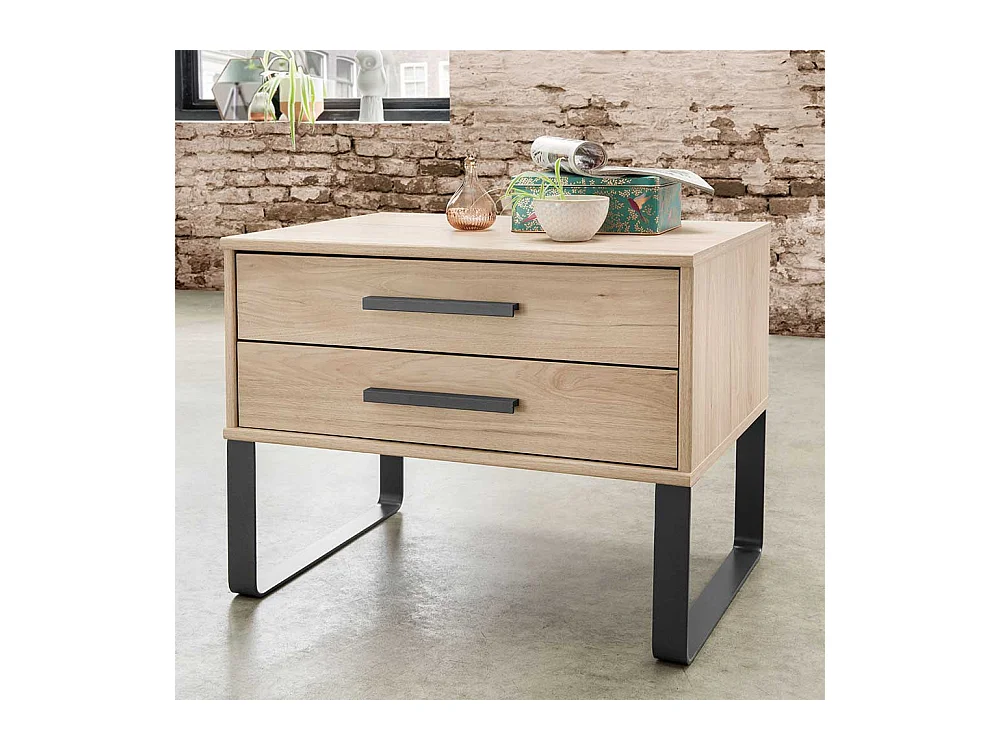 Nachttisch in Eiche Nachbildung und Dunkelgrau zwei Schubladen