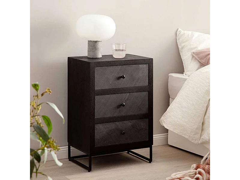 Nachtkonsole Bettkommode mit drei Schubladen und Bügelgestell