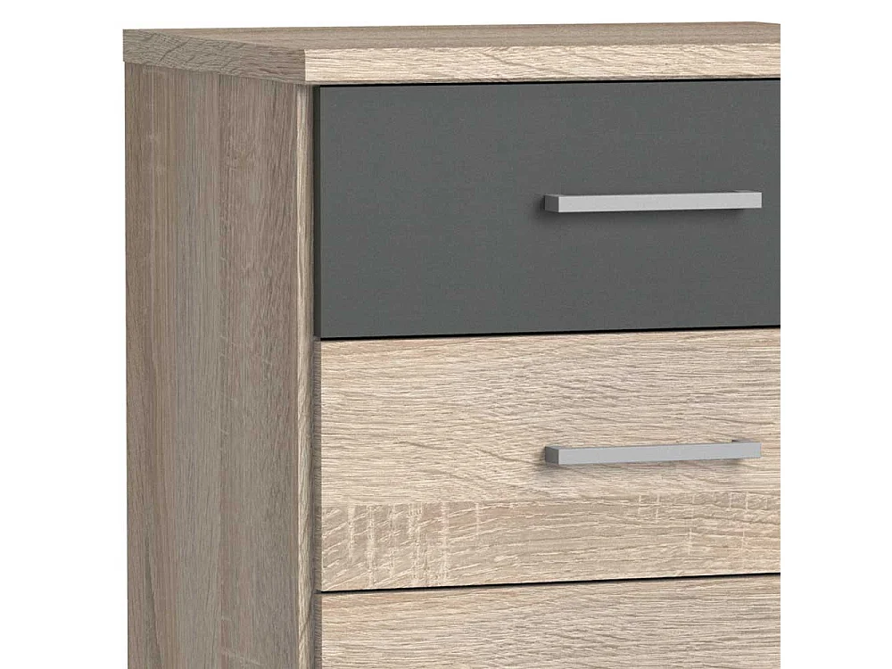 Schlafkommode mit drei Schubladen Eiche Sägerau und Dunkelgrau