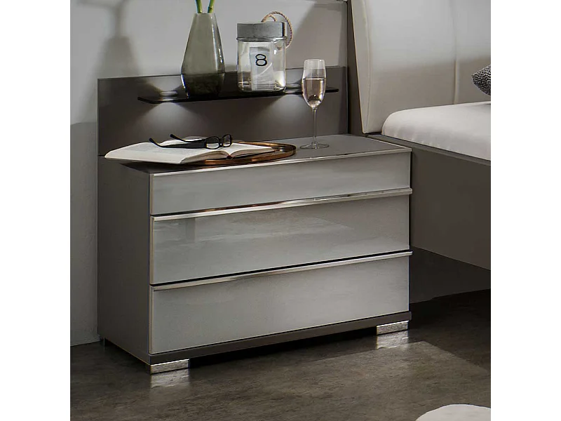 Nachtkonsolen in Braun Hellgrau Glas beschichtet LED Beleuchtung (2er Set)