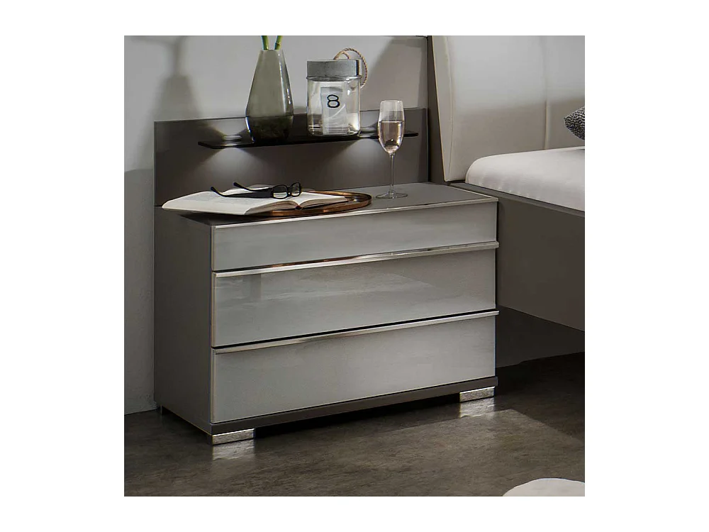 Nachtkonsolen in Braun Hellgrau Glas beschichtet LED Beleuchtung (2er Set)