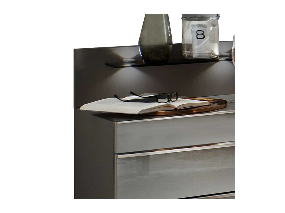 Nachtkonsolen in Braun Hellgrau Glas beschichtet LED Beleuchtung (2er Set)