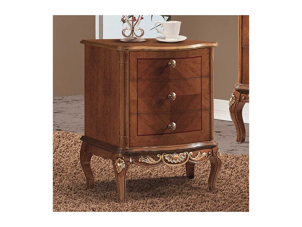 Kommode teilmassiv in Nussbaumfarben & Gold drei Schubladen