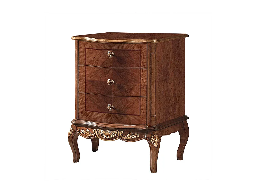 Kommode teilmassiv in Nussbaumfarben & Gold drei Schubladen