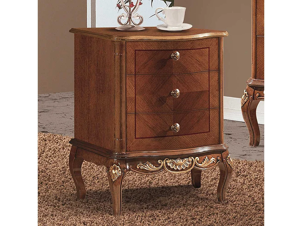 Kommode teilmassiv in Nussbaumfarben & Gold drei Schubladen