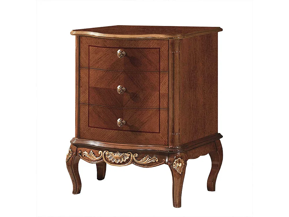 Kommode teilmassiv in Nussbaumfarben & Gold drei Schubladen