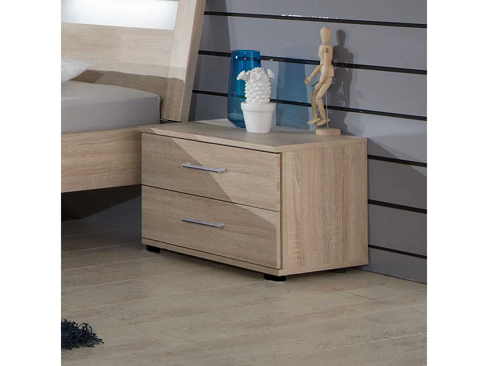 Nachtschrank in Eiche Sägerau Nachbildung 2 Schubladen