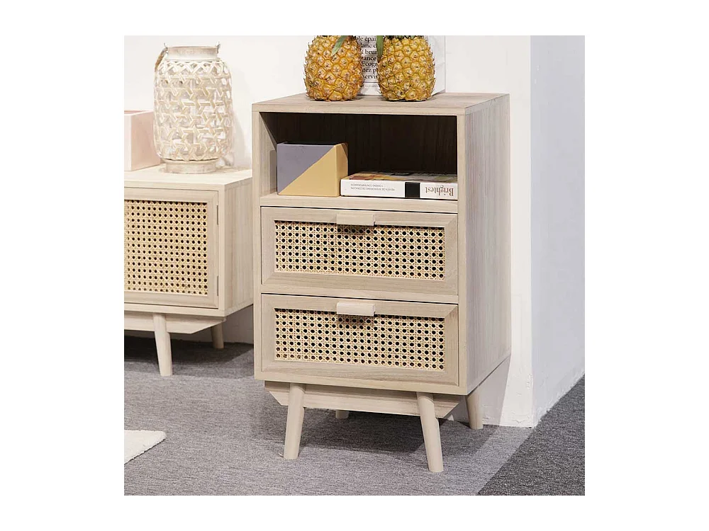 Schubladen Kommode in Holz Naturfarben Rattan Front