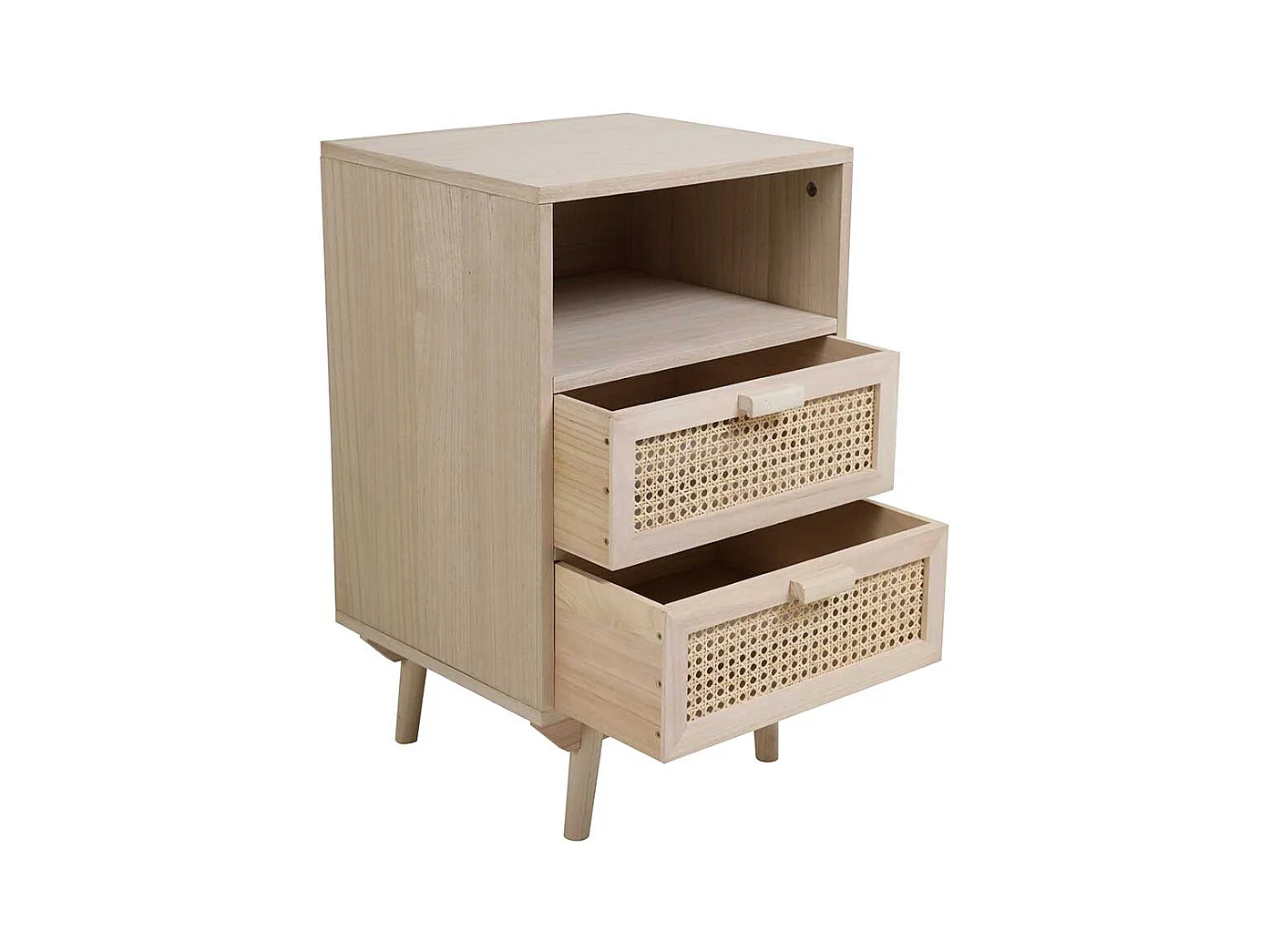 Schubladen Kommode in Holz Naturfarben Rattan Front