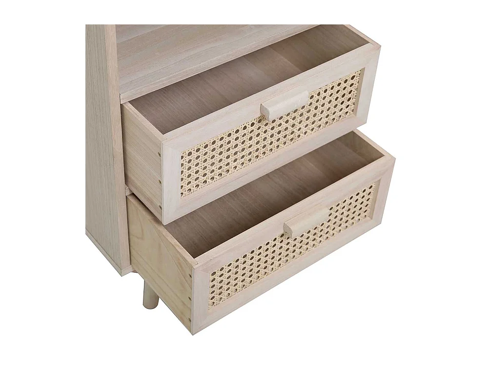 Schubladen Kommode in Holz Naturfarben Rattan Front