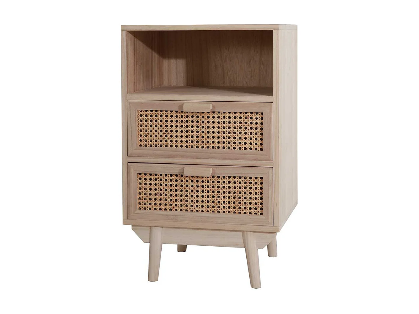 Schubladen Kommode in Holz Naturfarben Rattan Front