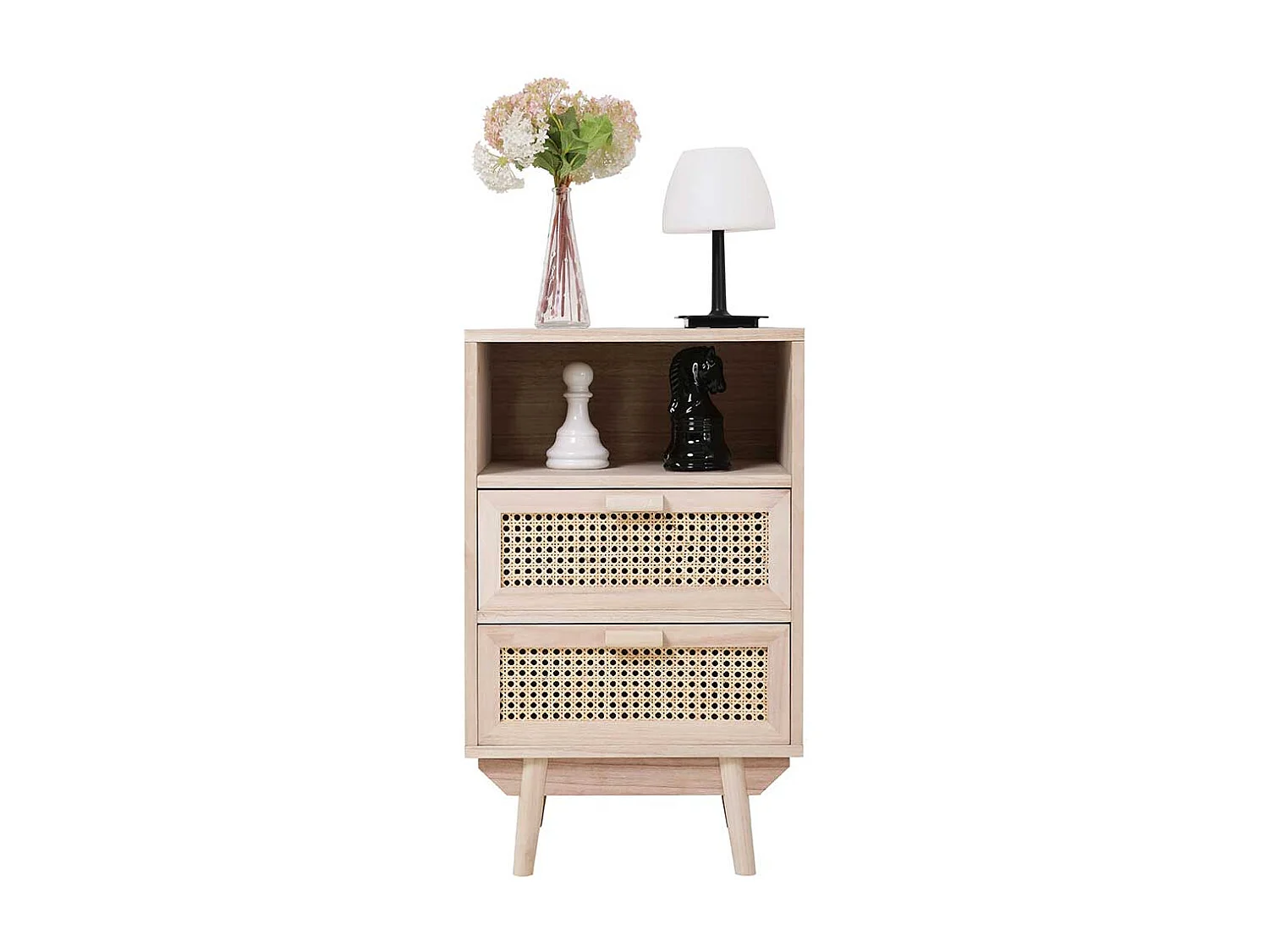 Schubladen Kommode in Holz Naturfarben Rattan Front