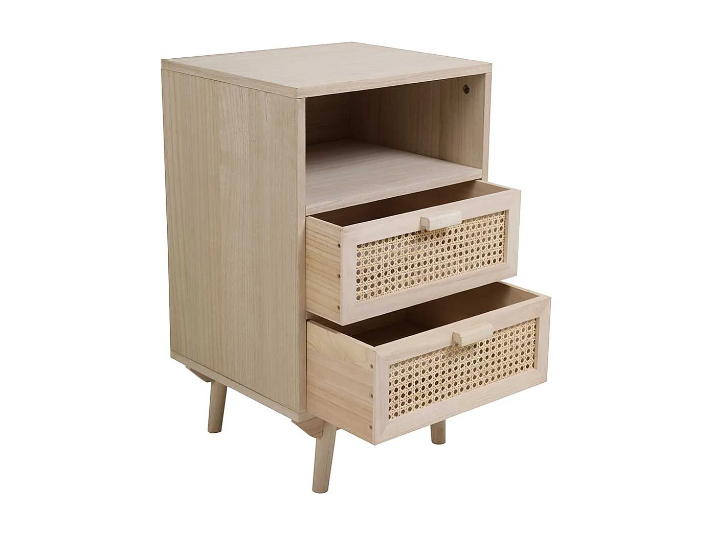 Schubladen Kommode in Holz Naturfarben Rattan Front