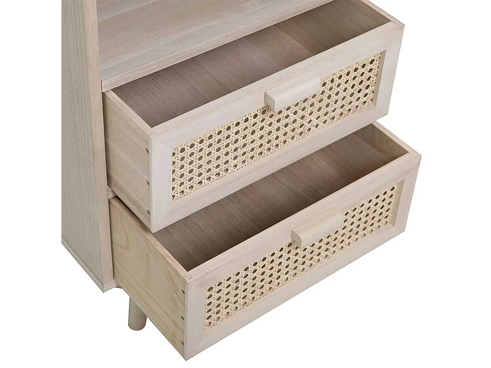 Schubladen Kommode in Holz Naturfarben Rattan Front