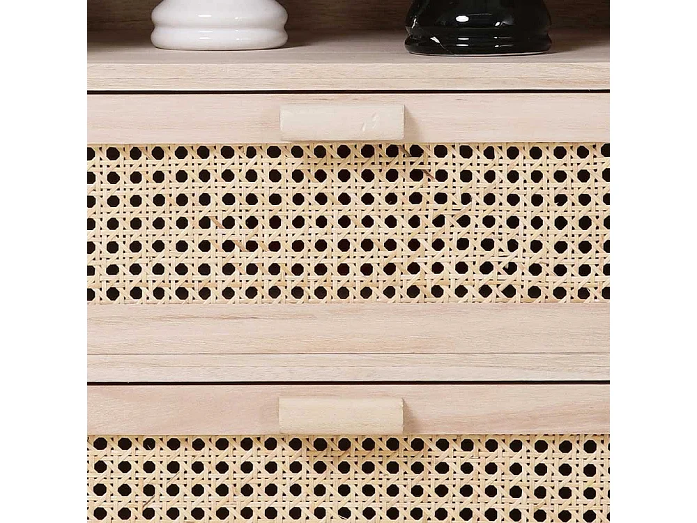 Schubladen Kommode in Holz Naturfarben Rattan Front