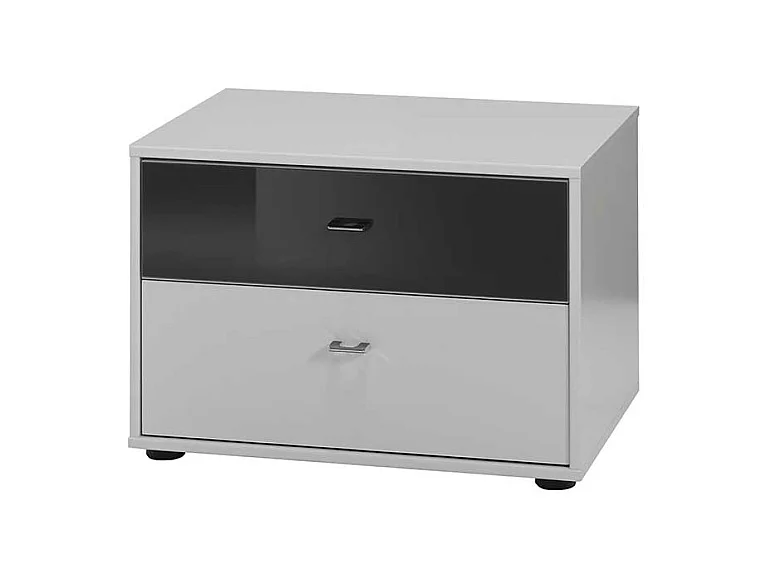 Nachtkommode in Weiß Schwarz Glas beschichtet