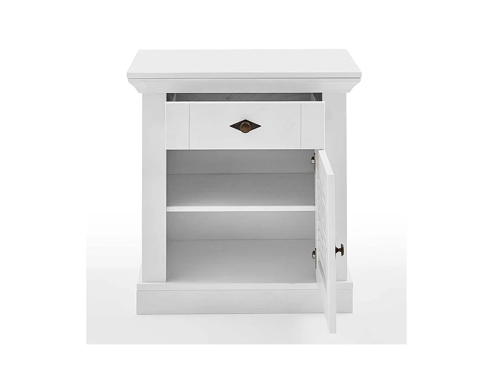 Landhaus Nachtkommode in Weiß Kiefer teilmassiv