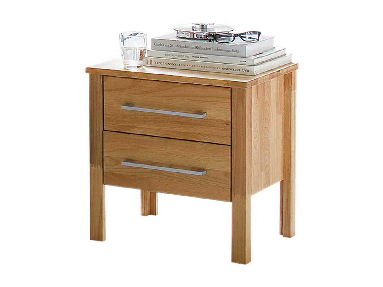 Nachtkommode aus Kernbuche Massivholz mit 2 Schubladen