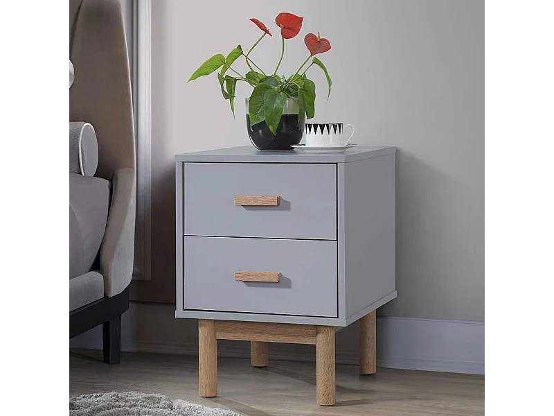 Nachttisch Nachtschrank in Grau mit zwei Schubladen