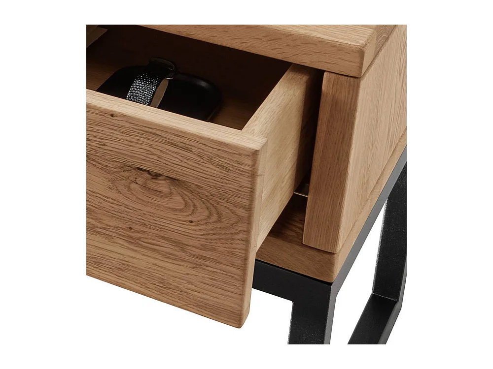 Nachttischschrank Schlaftisch aus Wildeiche Massivholz und Metall