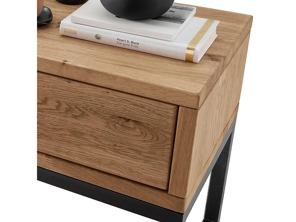 Nachttischschrank Schlaftisch aus Wildeiche Massivholz und Metall