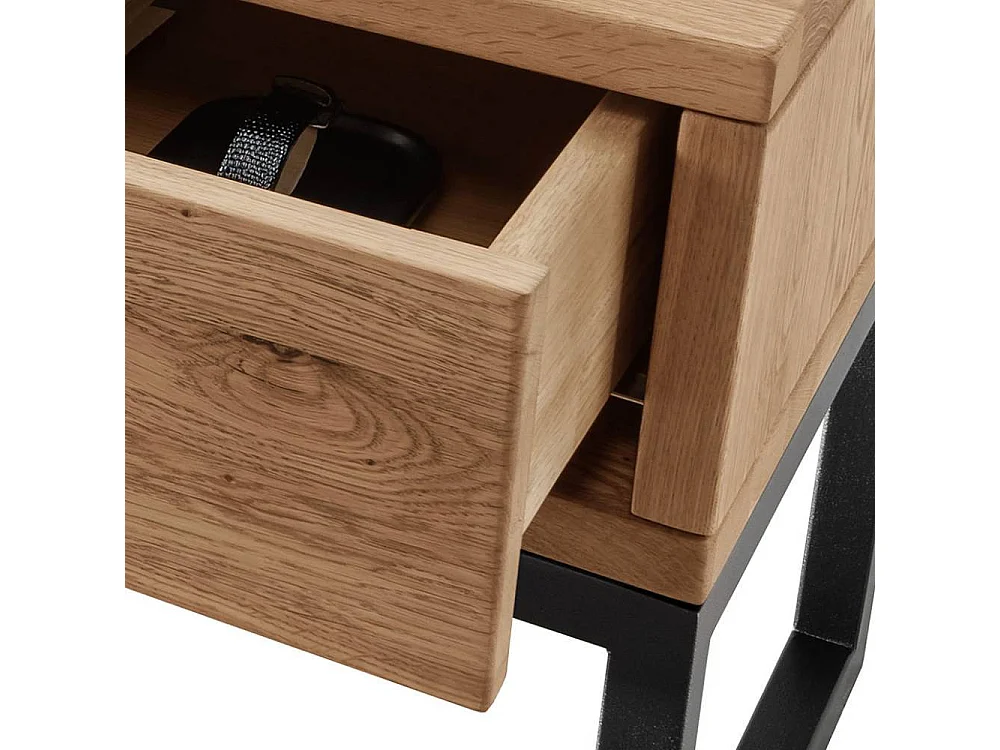 Nachttischschrank Schlaftisch aus Wildeiche Massivholz und Metall