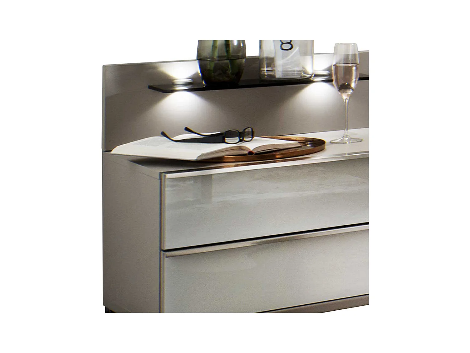 Nachtschränke in Weiß und Hellgrau LED Beleuchtung (2er Set)