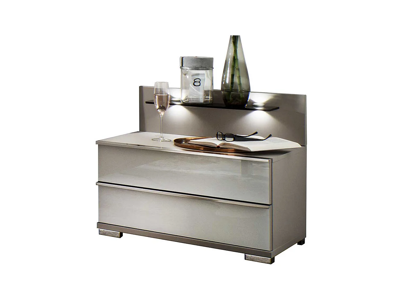 Nachtschränke in Weiß und Hellgrau LED Beleuchtung (2er Set)