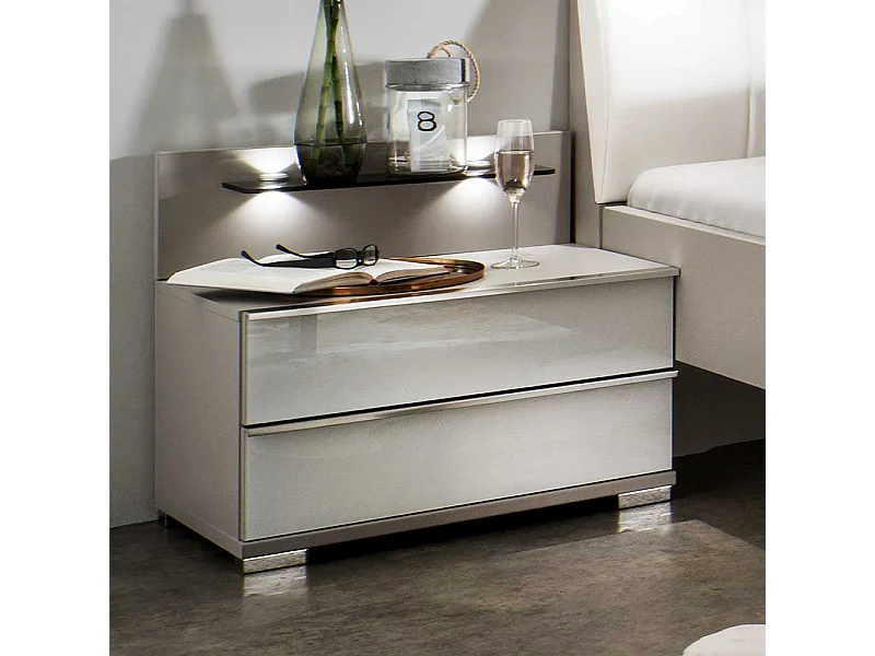 Nachtschränke in Weiß und Hellgrau LED Beleuchtung (2er Set)