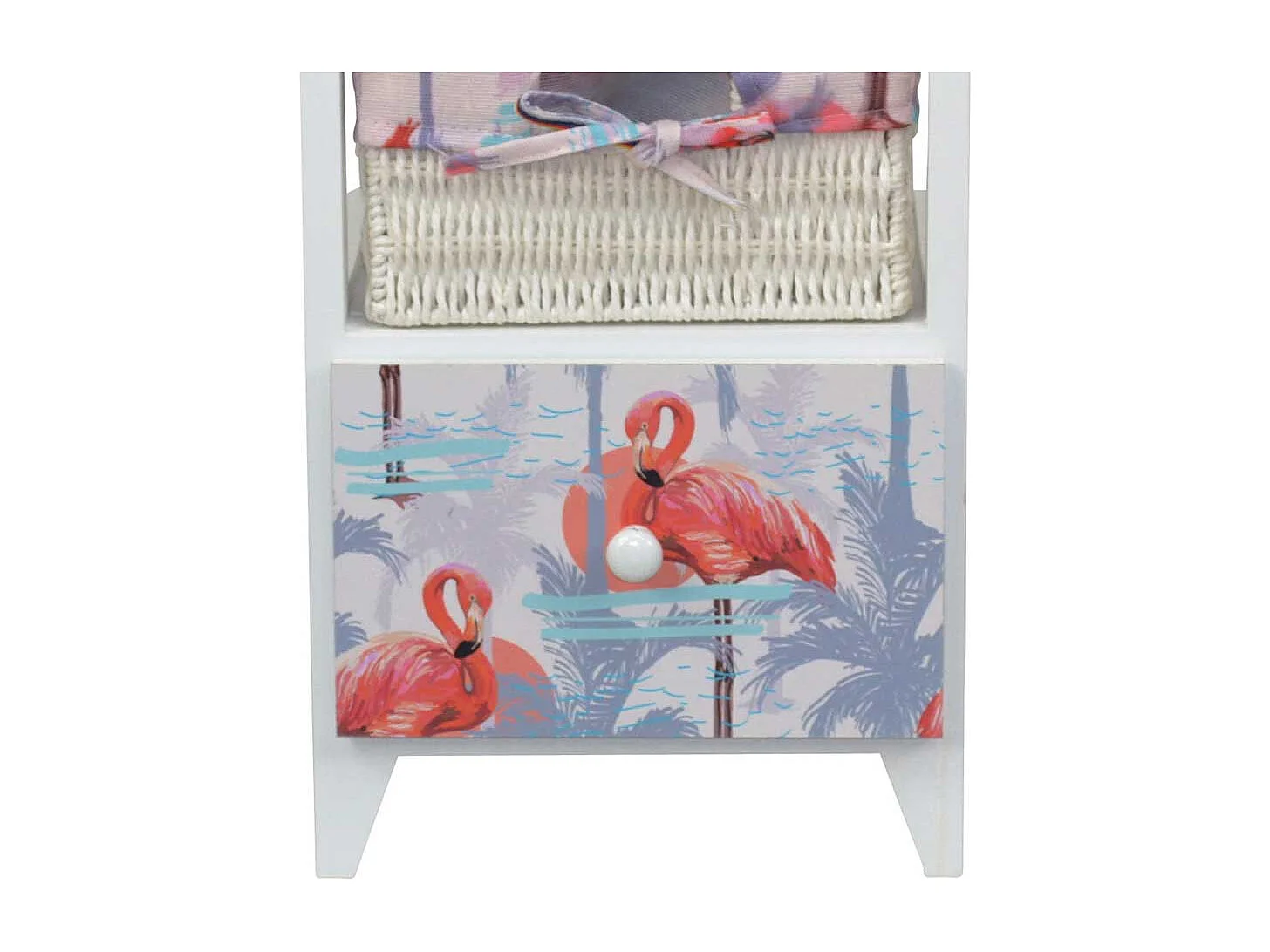 Kleine Kommode in Weiß massiv Flamingo Motiven