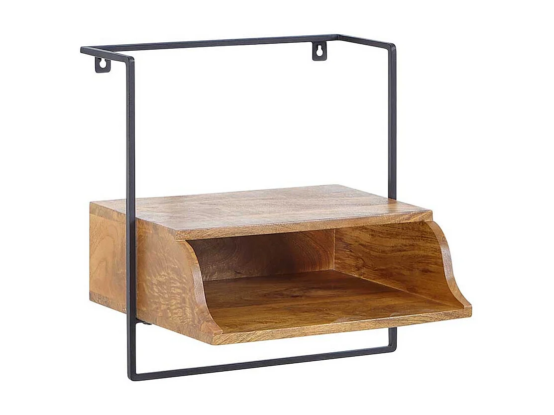 Nachtkommode aus Mangobaum Massivholz und Metall zur Wandmontage