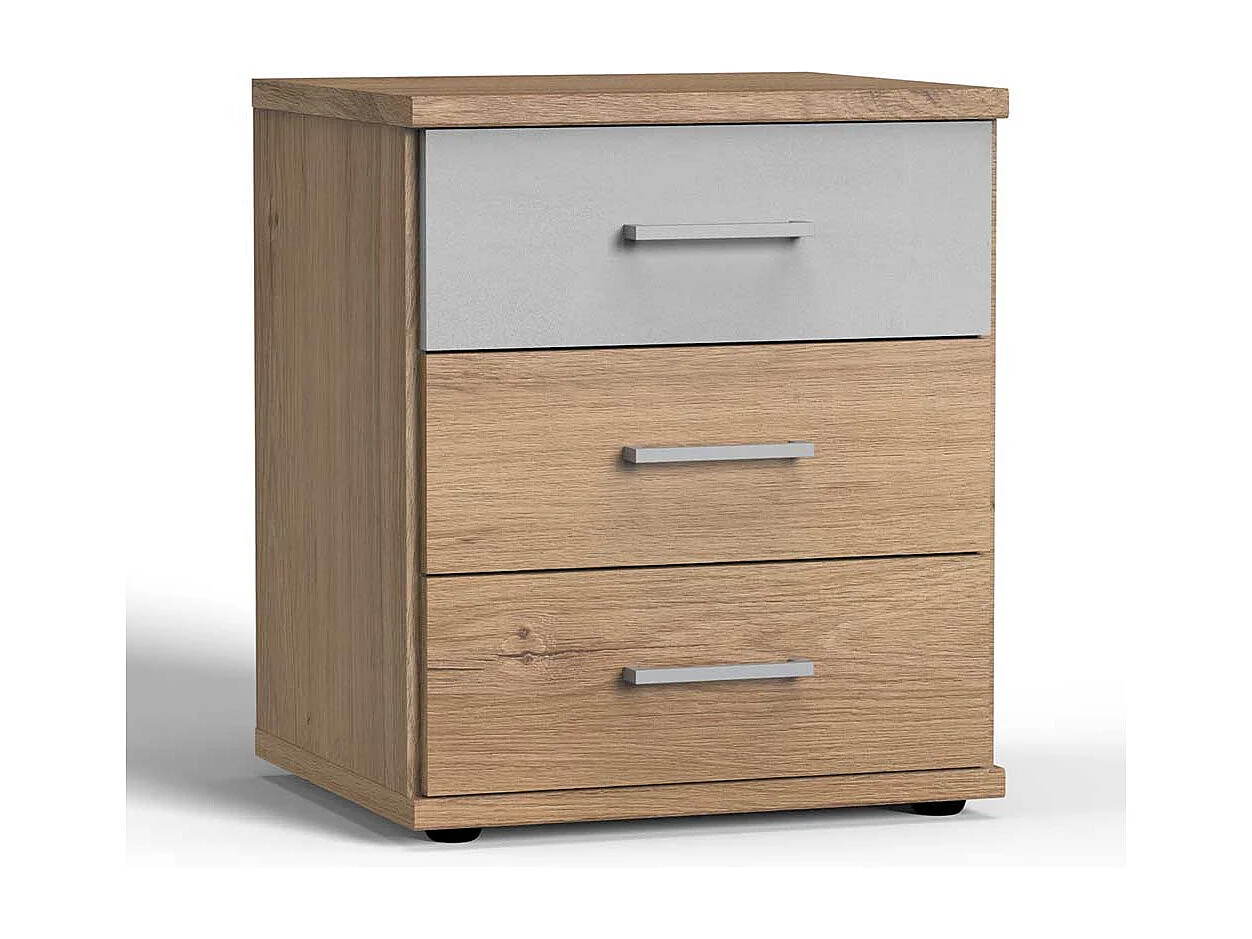 Nachtkommode zweifarbig in Eichefarben und Beton Lichtgrau 46 cm breit