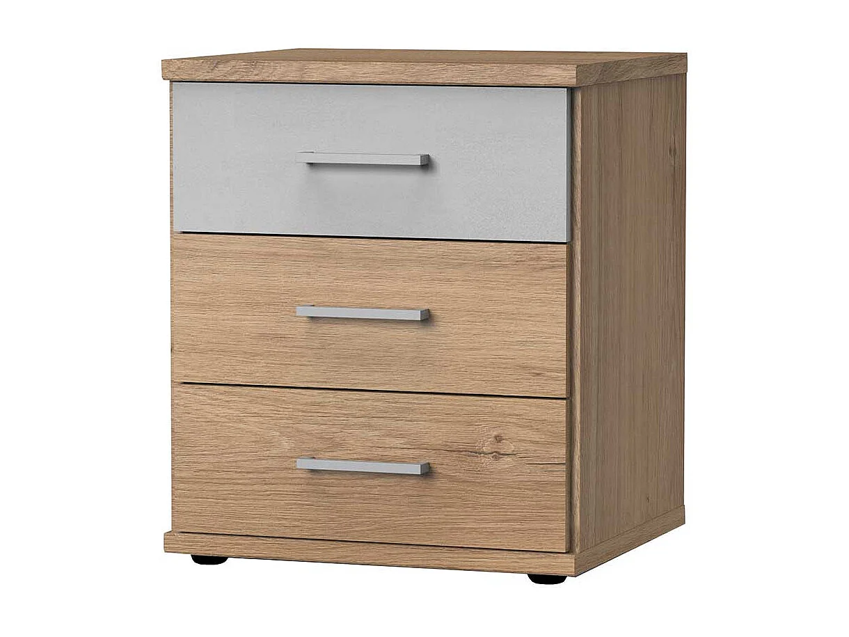 Nachtkommode zweifarbig in Eichefarben und Beton Lichtgrau 46 cm breit