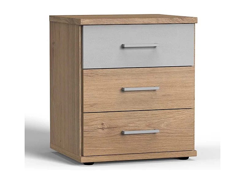 Nachtkommode zweifarbig in Eichefarben und Beton Lichtgrau 46 cm breit